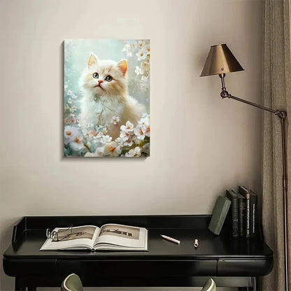Cute Persian Cat Kitten with Flowers Painting 40x60cm Metal Print Ready to Hang