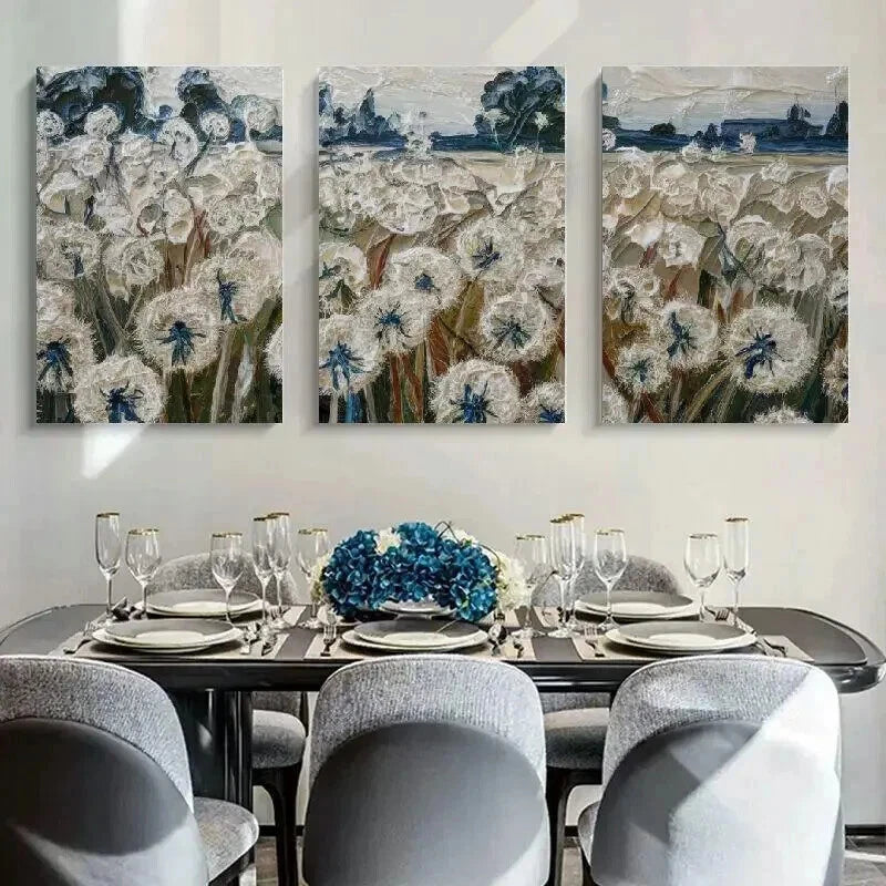 3pcs Blue & White Dandelion Landscape Wall Art Set Canvas Framed 40x60cm - High Quality Print 100% Australian Made Wall Canvas Ready to Hang