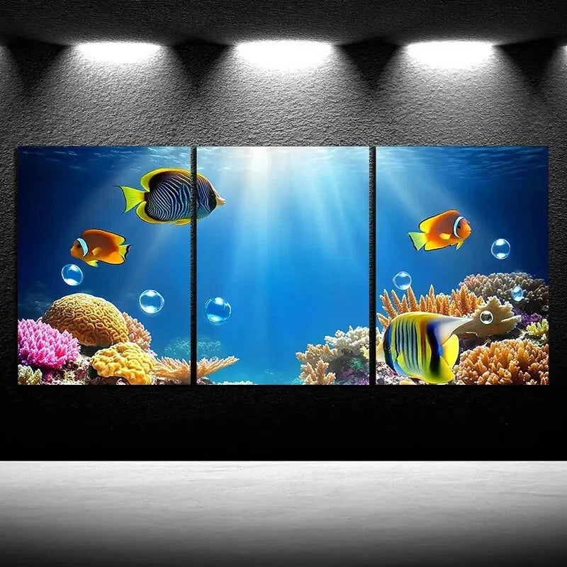 3pcs Fish in The Under Water Beach Metal Print Ready to Hang Art