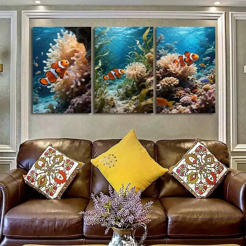 3pcs Colorful Clown Fish Oil Painting Metal Print Ready to Hang Art