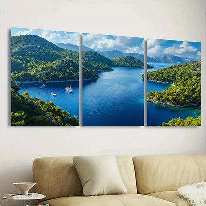 3pcs Blue Waters & Lush Greenery Wall Art Canvas Unframed - High Quality Print 100% Australian Made Wall Canvas