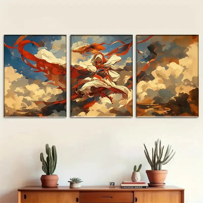3pcs Epic Skyborne Fighter with Flowing Perfect Wall Art Set Canvas Framed 40x60cm - High Quality Print 100% Australian Made Wall Canvas Ready to Hang