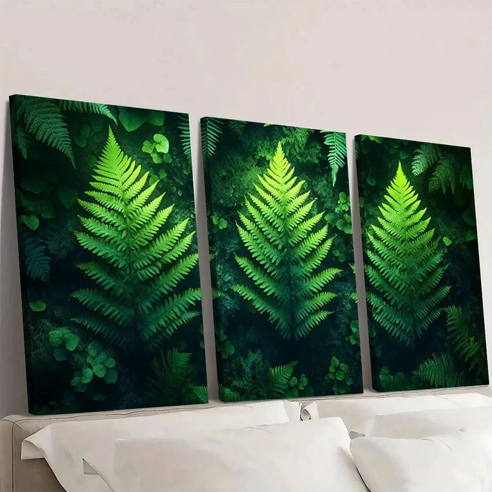 3pcs Vintage Botanical Moody Gothic Green Wall Art Set Canvas Framed 60x90cm - High Quality Print 100% Australian Made Wall Canvas Ready to Hang