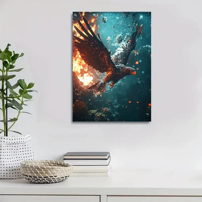 Majestic Hawk Emerging from Water Painting 40x60cm Metal Print Ready to Hang