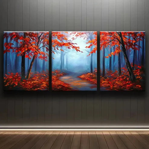 3pcs Autumn Forest Red Leaf Nature Peace Perfect Wall Art Set Canvas Unframed - High Quality Print 100% Australian Made Wall Canvas