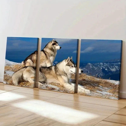 3pcs Two Wolves On Snowy Mountains Wall Art Set Canvas Framed 40x60cm - High Quality Print 100% Australian Made Wall Canvas Ready to Hang