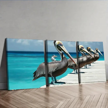 3pcs Brown Pelicans Colorful Sharpe Perfect Wall Art Set Canvas Unframed - High Quality Print 100% Australian Made Wall Canvas