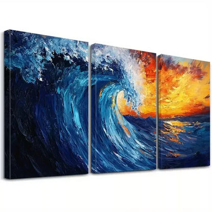 3pcs Blue And Orange Decorative Abstract Ocean Wall Art Set Canvas Framed 60x90cm - High Quality Print 100% Australian Made Wall Canvas Ready to Hang