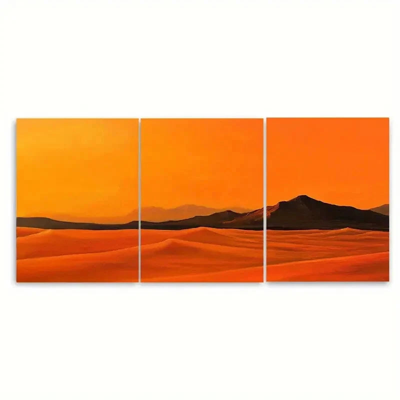 3pcs Vibrant Orange Sand Under Golden Sky Metal Print Ready to Hang Art