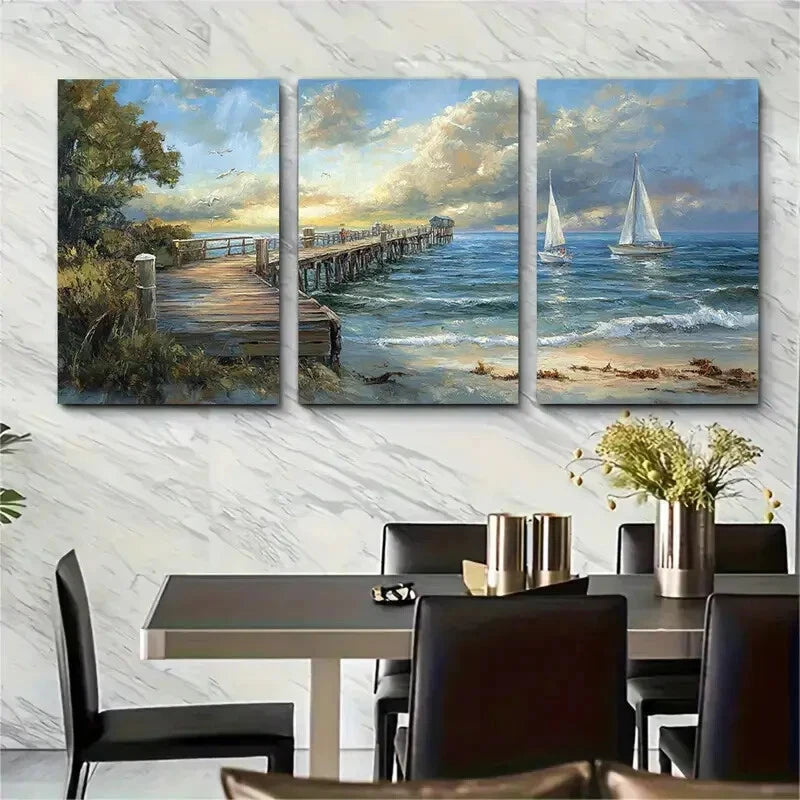 3pcs Seaside Nautical Scene Seaside Metal Print Ready to Hang Art