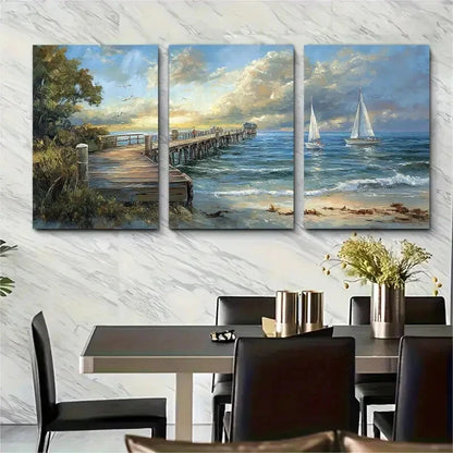 3pcs Seaside Nautical Scene Seaside Metal Print Ready to Hang Art