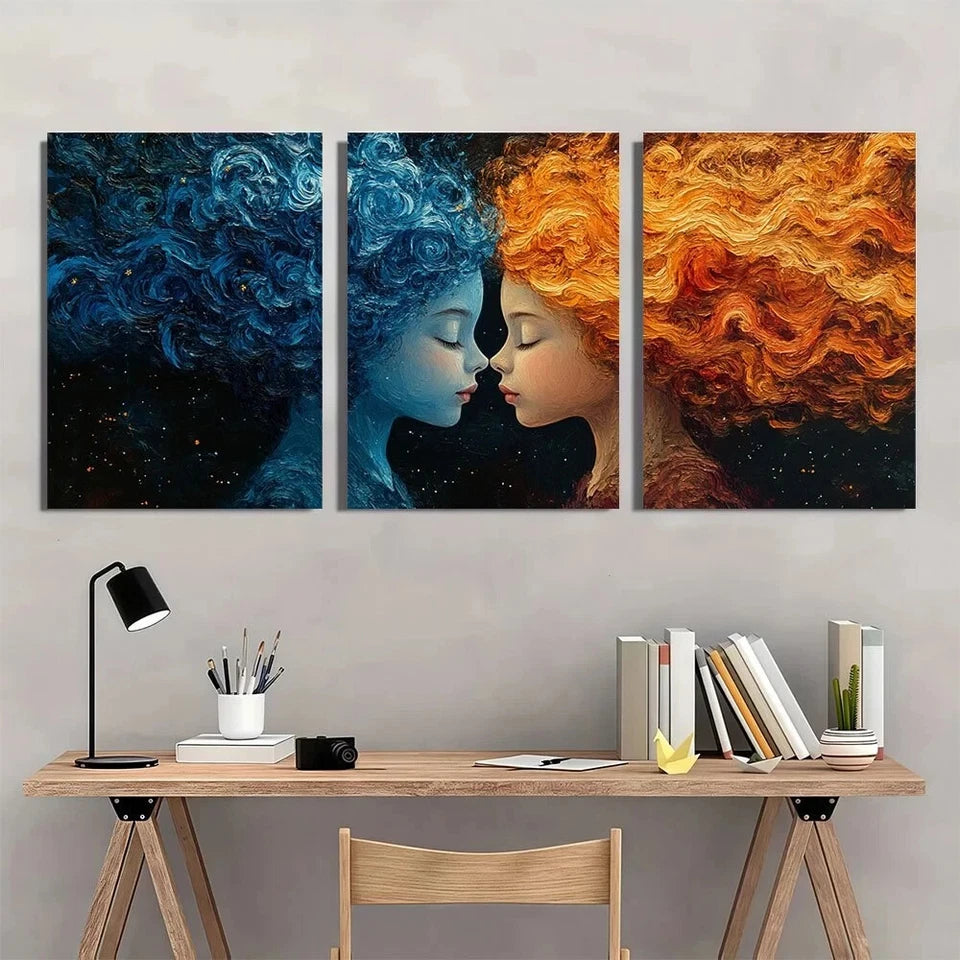 3pcs Floral & Starry Night Design Metal Print Ready to Hang Art