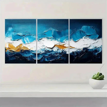 3pcs Blue and White Abstract Textured Wall Art Canvas Unframed - High Quality Print 100% Australian Made Wall Canvas