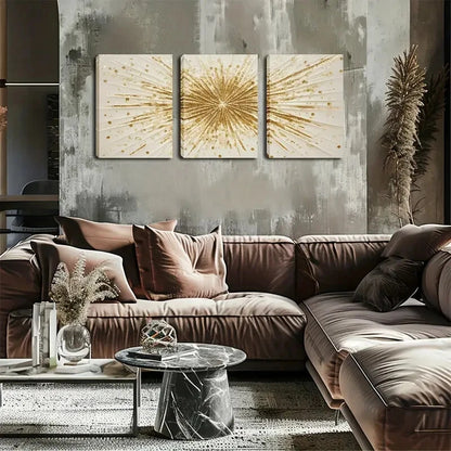 3pcs Golden Lines Radiating Outwards Perfect Wall Art Set Canvas Framed 40x60cm - High Quality Print 100% Australian Made Wall Canvas Ready to Hang