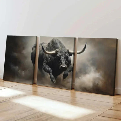 3pcs Black Bison Bull Cow Retro Farmhouse  Wall Art Set Canvas Framed 40x60cm - High Quality Print 100% Australian Made Wall Canvas Ready to Hang