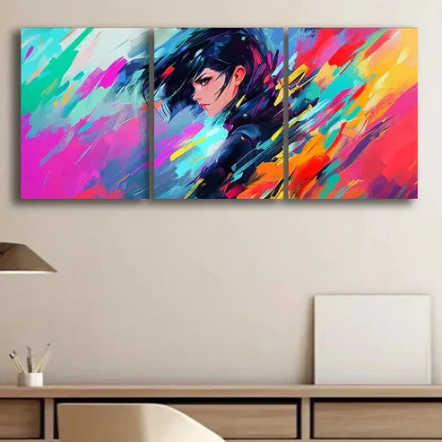 3pcs Animated Girl Beauty Cool Light Perfect Wall Art Set Canvas Unframed - High Quality Print 100% Australian Made Wall Canvas