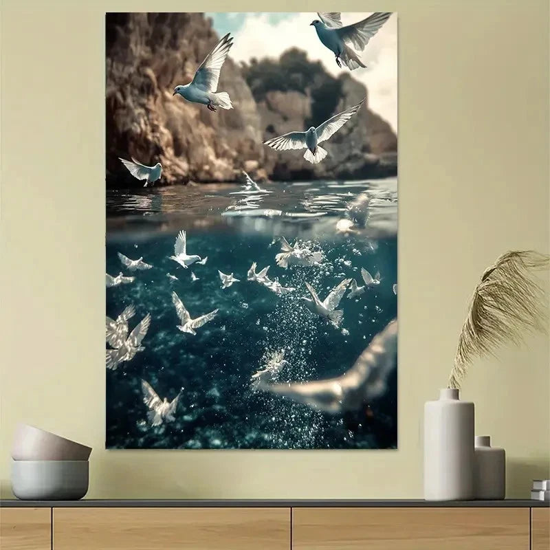 Sea Birds Flying Over Water Coastal Poster 40x60cm Metal Print Ready to Hang
