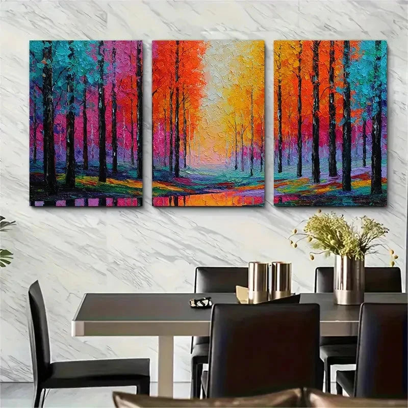 3pcs Autumn Sunset Forest Nature Perfect  Wall Art Set Canvas Framed 40x60cm - High Quality Print 100% Australian Made Wall Canvas Ready to Hang