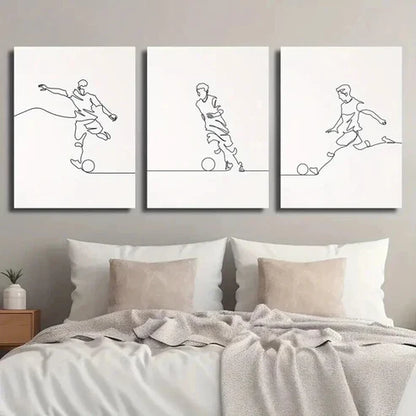 3pcs Soccer Player Minimalist Line Decor Wall Art Set Canvas Unframed - High Quality Print 100% Australian Made Wall Canvas