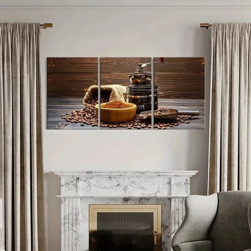 3pcs Coffee Machine & Coffee Beans Wall Art Set Canvas Unframed - High Quality Print 100% Australian Made Wall Canvas