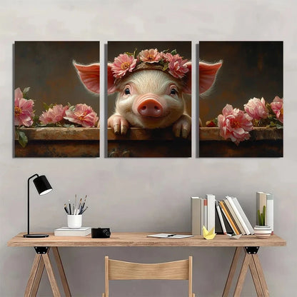3pcs Charming Rustic Farmhouse Pig Metal Print Ready to Hang Art