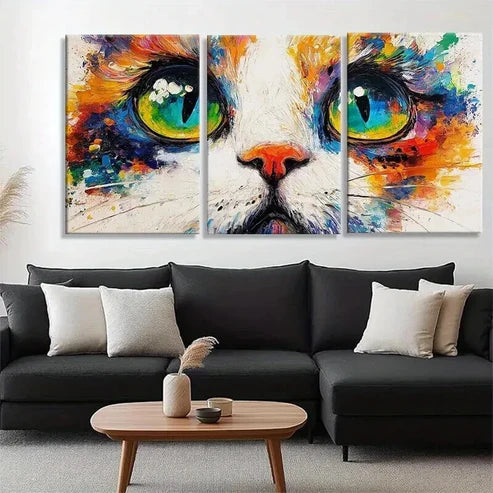 3pcs Colorful Cat Vibrant Abstract Perfect Wall Art Set Canvas Unframed - High Quality Print 100% Australian Made Wall Canvas