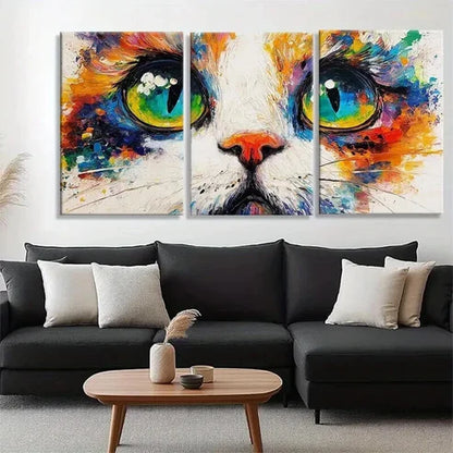 3pcs Colorful Cat Vibrant Abstract Perfect Wall Art Set Canvas Unframed - High Quality Print 100% Australian Made Wall Canvas