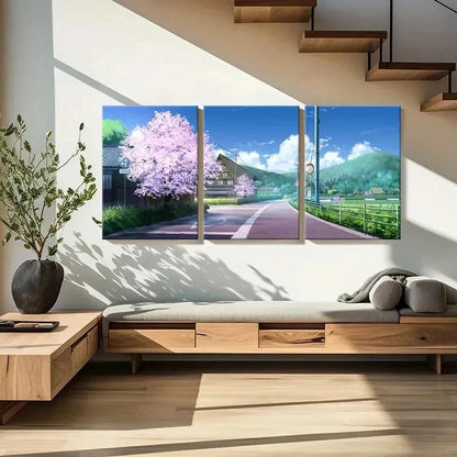 3pcs Japanese Sakura Anime Landscape Wall Art Set Canvas Framed 40x60cm - High Quality Print 100% Australian Made Wall Canvas Ready to Hang