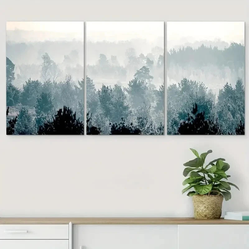 3pcs Winter Scene Trees Snow Capped Metal Print Ready to Hang Art