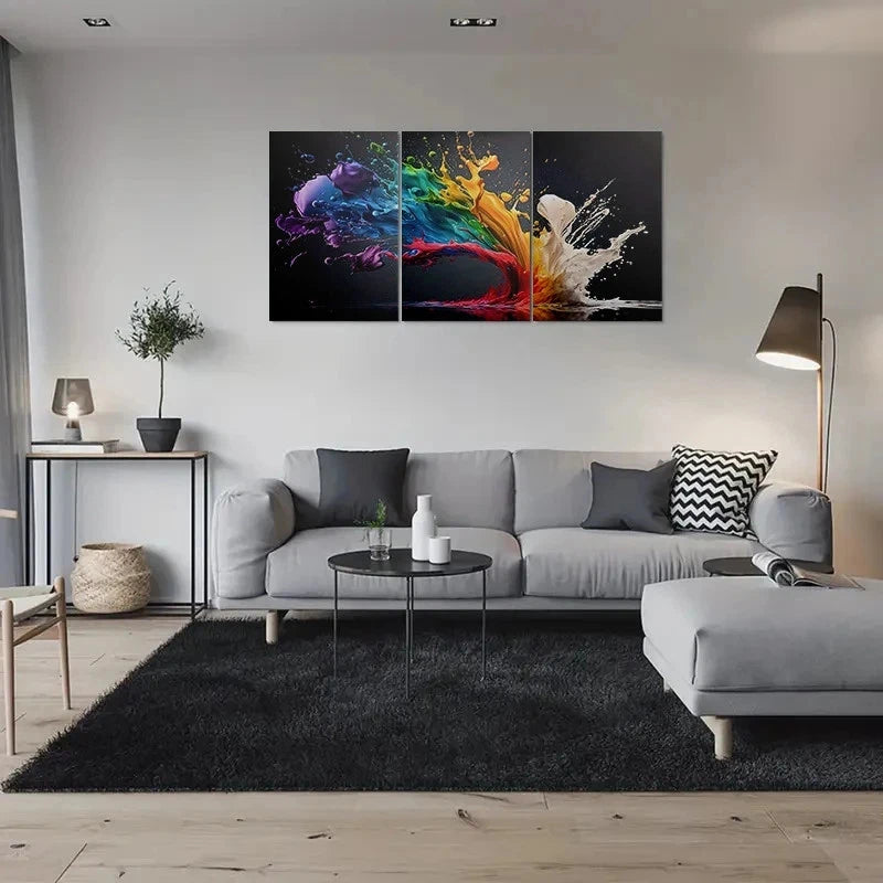 3pcs Abstract Colorful Paint Splash Metal Print Ready to Hang Art