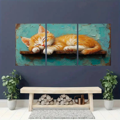 3pcs Orange Kitten Stretching Animal Perfect Wall Art Set Canvas Framed 40x60cm - High Quality Print 100% Australian Made Wall Canvas Ready to Hang