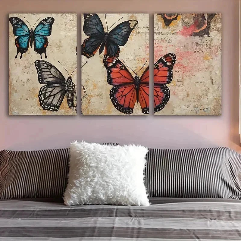 3pcs Butterfly Art Textured Design Wall Art Set Canvas Framed 60x90cm - High Quality Print 100% Australian Made Wall Canvas Ready to Hang