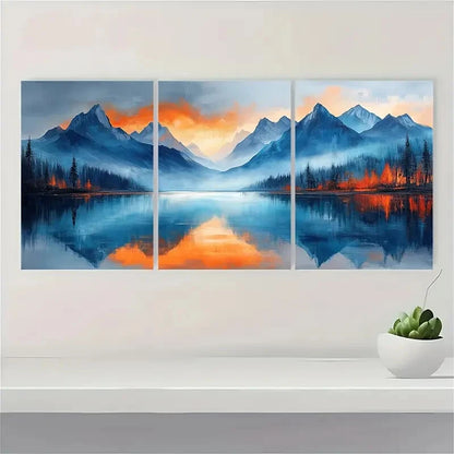 3pcs Modern Abstract Mountain Lake Metal Print Ready to Hang Art