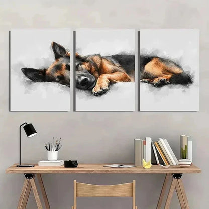 3pcs German Shepherd Dog in Black & Brown Wall Art Canvas Unframed - High Quality Print 100% Australian Made Wall Canvas