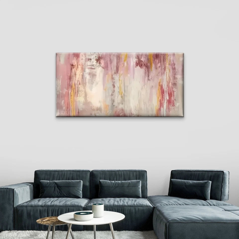 Pink Yellow Stripes Wall Art Canvas Office Home Room Framed 120x60cm