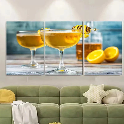 3pcs Bee'S Knees Cocktail Wall Art Set Canvas Framed 40x60cm - High Quality Print 100% Australian Made Wall Canvas Ready to Hang