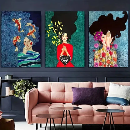 3pcs Vibrant Abstract Woman Wall Art Set Canvas Framed 60X90cm - High Quality Print 100% Australian Made Wall Canvas Ready to Hang