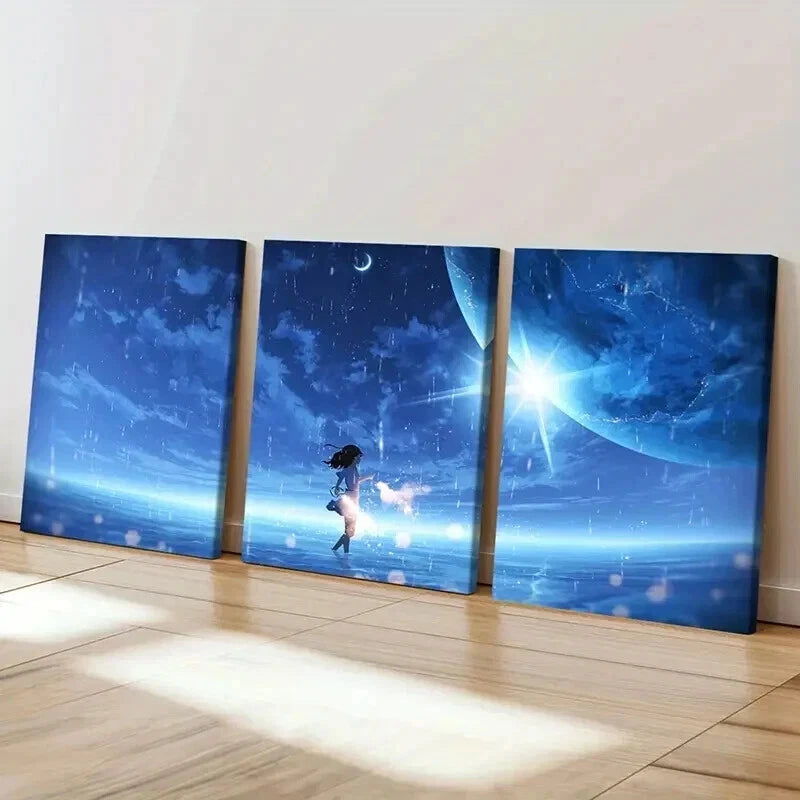 3pcs Modern Fantasy Art Anime Girl Wall Art Set Canvas Framed 40x60cm - High Quality Print 100% Australian Made Wall Canvas Ready to Hang