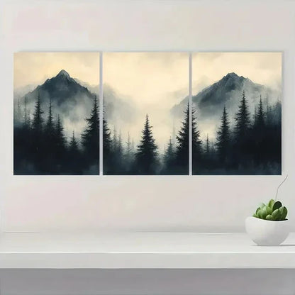 3pcs Misty Forest and Silhouette Trees Wall Art Set Canvas Unframed - High Quality Print 100% Australian Made Wall Canvas