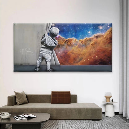 Child Gazing into Galaxy Wall Art Canvas Office Home Room Framed 120x60cm