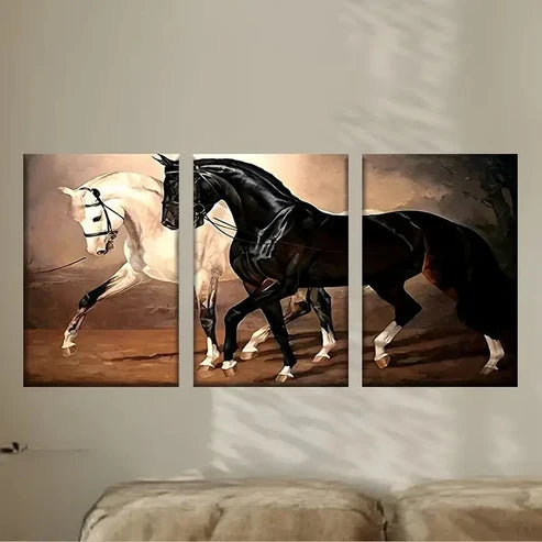 3pcs Two Horses Walking in the Dirt Wall Art Set Canvas Unframed - High Quality Print 100% Australian Made Wall Canvas - Bella Home Decor