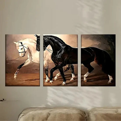 3pcs Two Horses Walking in the Dirt Wall Art Set Canvas Unframed - High Quality Print 100% Australian Made Wall Canvas - Bella Home Decor