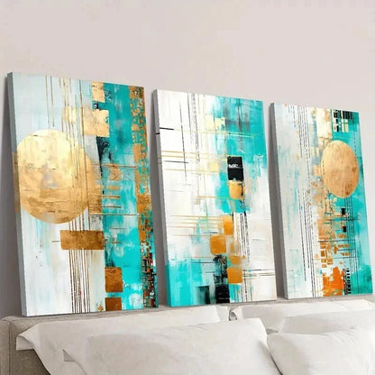 3pcs Geometric Design with Golden Accents Wall Art Set Canvas Framed 40x60cm - High Quality Print 100% Australian Made Wall Canvas Ready to Hang
