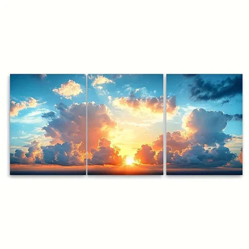 3pcs Fiery Sky Stunning Clouds Wall Art Set Canvas Unframed - High Quality Print 100% Australian Made Wall Canvas
