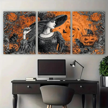 3pcs Vintage Halloween Witch Dark Trendy Perfect Wall Art Set Canvas Framed 40x60cm - High Quality Print 100% Australian Made Wall Canvas Ready to Hang