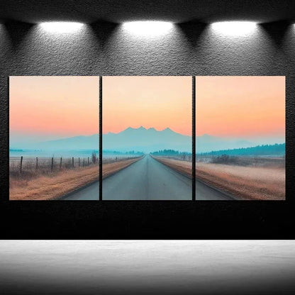 3pcs The Road Under Sunset Glow Metal Print Ready to Hang Art