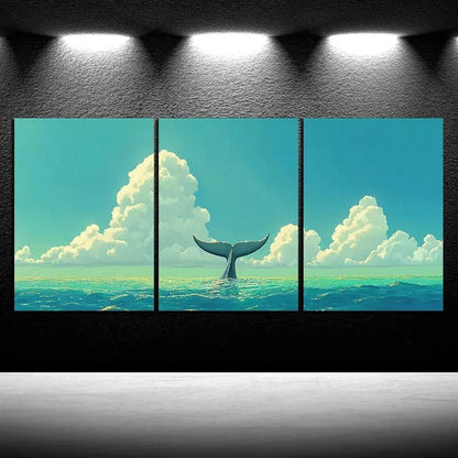 3pcs The Tail Of Whale On The Sea Nature Metal Print Ready to Hang Art