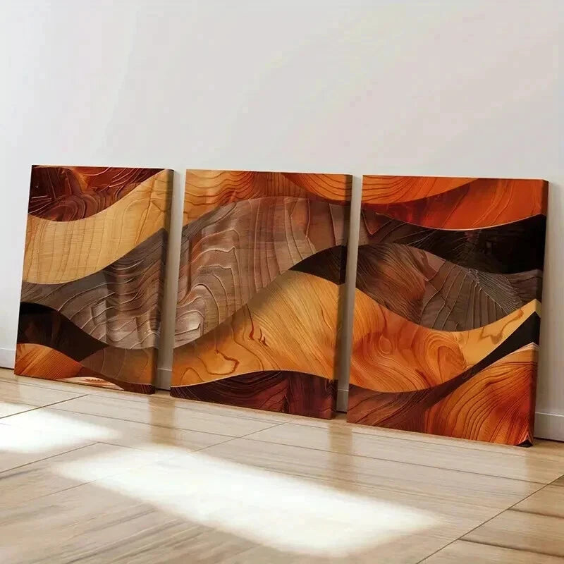 3pcs Abstract Wood Grain Waves Decor Wall Art Set Canvas Framed 40x60cm - High Quality Print 100% Australian Made Wall Canvas Ready to Hang
