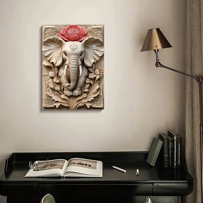 Featuring an Elephant Surrounded by Floral Painting 40x60cm Metal Print Ready to Hang