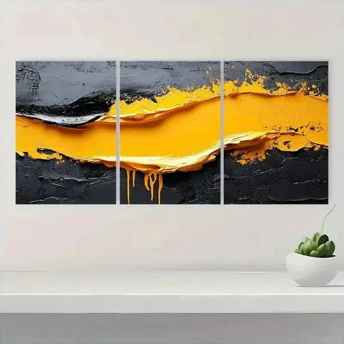 3pcs Abstract Yellow & Black IUM Wall Art Set Canvas Unframed - High Quality Print 100% Australian Made Wall Canvas